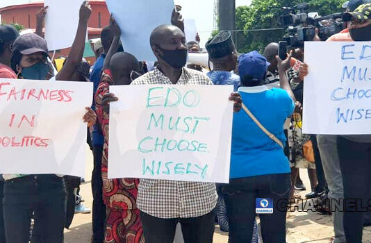 Edo Election: Hours after APC disqualified Obaseki, Edo youths protest against violence