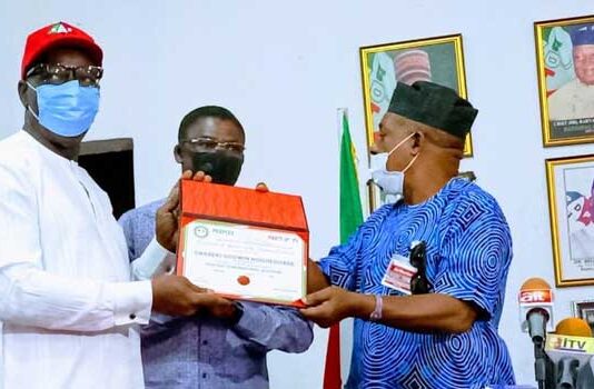 PDP Primary: National Chairman presents Certificate-of-Return to Gov. Obaseki – Pictures