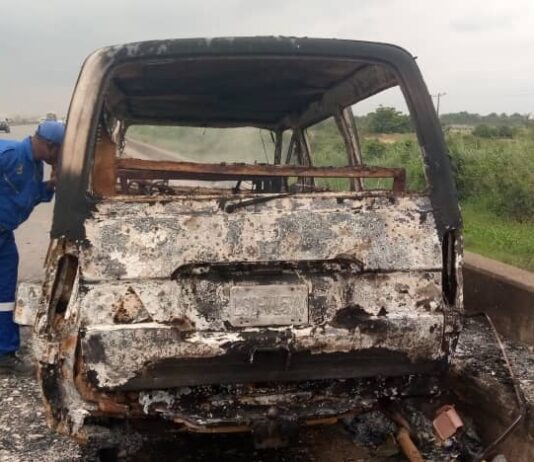 Fire burns one beyond recognition, others injured in road accident