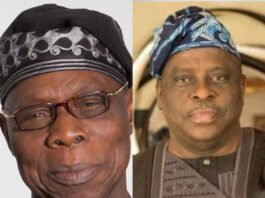 A collage of Former President Obasanjo and Late Senator Buruji Kashamu