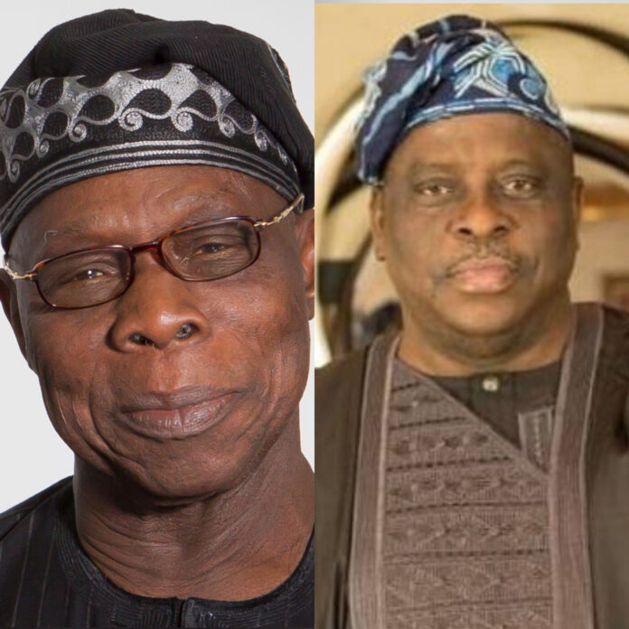 A collage of Former President Obasanjo and Late Senator Buruji Kashamu