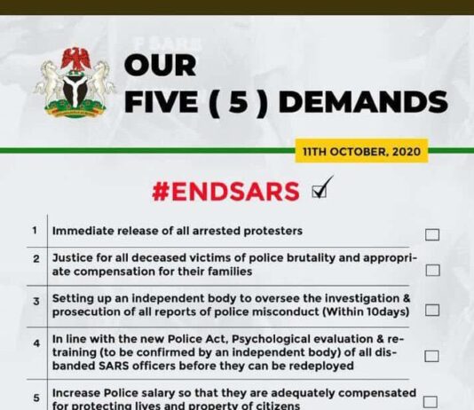 Buhari-led Government Approves 5for5 Demand of #EndSARS Protesters