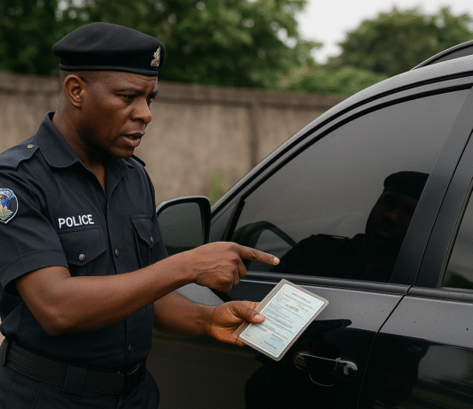 Tinted Glass Permits: Why Nigerians Shouldn’t Pay Twice for One Car Policeman checking vehicle particulars of a vehicle