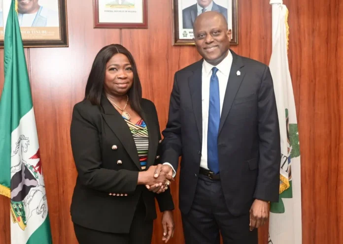 Hon.-Abike-Dabiri-Erewa-Chairman-CEO-Nigerians-in-Diaspora-Commission-with-the-Governor-of-the-Central-Bank-of-Nigeria-Olayemi-Cardoso