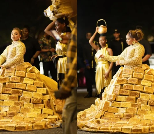 500 Loaves of Bread: Queen Mercy Atang’s Viral AMVCA Dress Sparks Internet Meltdown